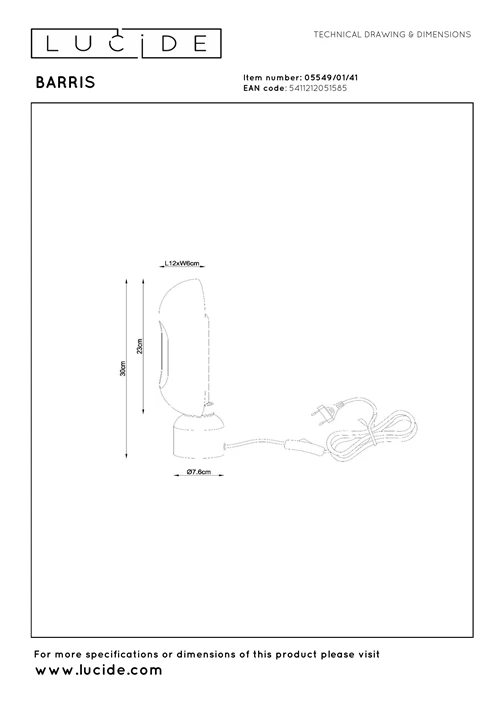 Lucide BARRIS - Tafellamp - 1xE27 - Taupe - technisch
